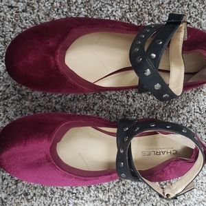 Velvet ankle strap flats